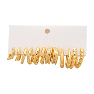 6-pair set of elegant gold-plated geometric hoop earrings in various textured designs