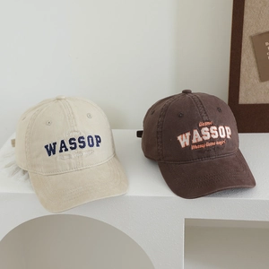 Casquettes de baseball en coton délavé vintage avec broderie WASSOP beige et marron