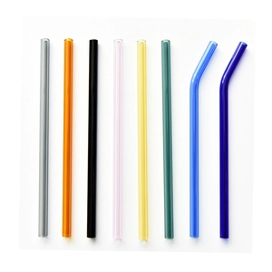 Set of 8 colorful heat-resistant glass straws in straight and curved styles for drinks