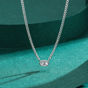 Elegant s925 silver Cuban link necklace with oval sparkling faux diamond pendant
