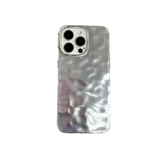 Silver metallic phone case with luxury pleated water ripple design for iPhone series