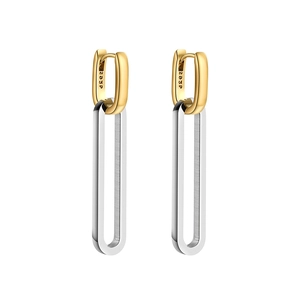 Two-tone 18K gold and silver stainless steel detachable long dangle hoop earrings
