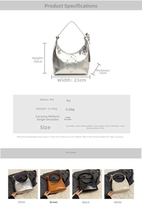 Spécifications détaillées de taille pour sac hobo en cuir PU argenté avec nœud