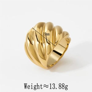 Minimalist gold stainless steel ring with irregular wavy texture and 19mm diameter