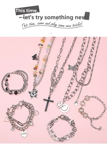 Detailed collection of stainless steel necklaces with butterfly and heart charms