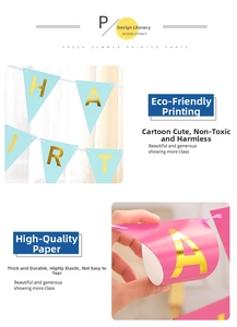 Close-up of gold foil happy birthday banners showing thick paper quality and resilience