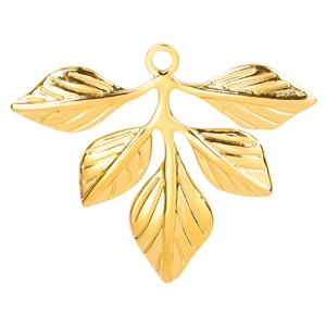 Polished 18k gold plated stainless steel leaf pendant for DIY jewelry necklaces