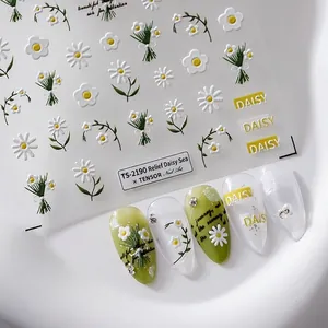 5D Geprägte Gänseblümchen Nagelkunst Aufkleber Florales Design Selbstklebend Maniküre Dekoration Für Frauen Weiße Blumen