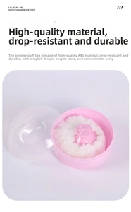 Détail du poudrier pour bébé avec houppette en peluche douce et boîte de rangement en ABS