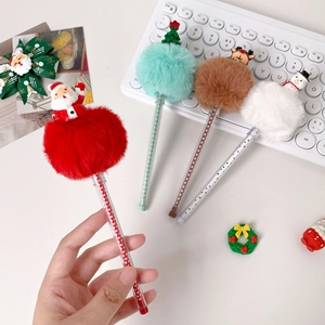 Stylos de Noël avec pompons en peluche et figurines Père Noël, sapin, renne et bonhomme