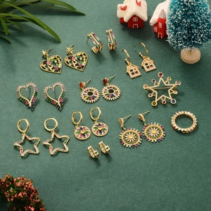 Fashion Multi Style Heart Star House Earrings Ring Brooch Colorful Zircon 925 Sterling Silver Earring Post For Women