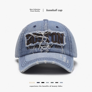 Washed Denim Honkbalpet Boston Borduurwerk Vintage Distressed Retro Verstelbaar Unisex