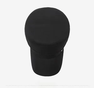 Top view of black flat top military cap showing twill fabric texture and durable design
