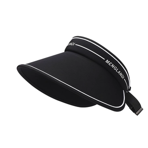 Women's black sun visor hat with wide brim, UV protection and white letter print