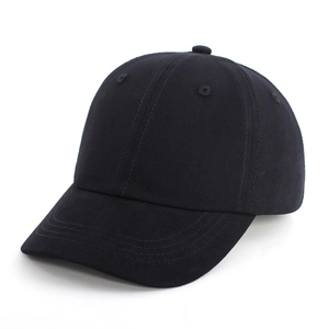 Detail of the high-quality cotton twill texture and stitching on this black baseball cap