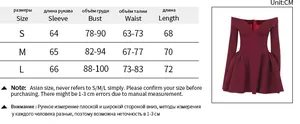 Size chart for autumn elegant long sleeve wine red dress with detailed CM measurements