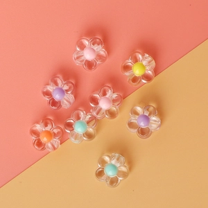 Transparent acrylic flower beads with colorful centers for DIY jewelry making and crafts