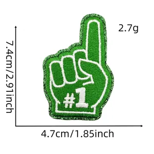Detailed measurement view showing 7.4x4.7cm size for social finger embroidery patch
