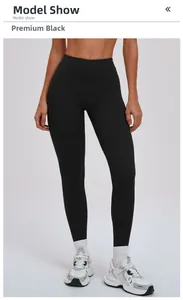 Vue de face du legging de yoga noir à taille haute avec design sculptant sans couture