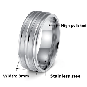 8mm minimalist stainless steel band ring for men with triple groove polished finish