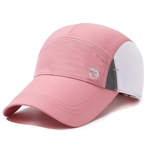 Pink quick-dry baseball cap with white mesh panels and silver logo for women