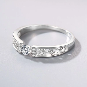 925 silver ring for women with star moon hollow design and sparkling zircon stone