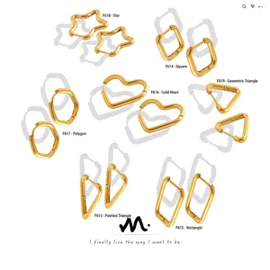 Minimalist Geometric Titanium Steel Gold Plated Hoop Earrings For Women Heart Star Triangle Square Rectangle Fashion Ear Jewelry