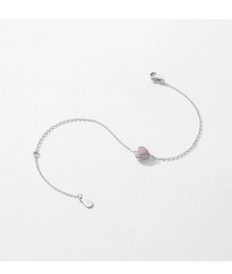 Detail of S925 sterling silver chain with a pink heart gemstone and hallmark tag