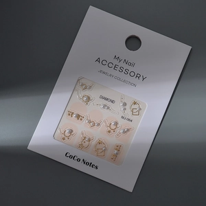 Detail of 5D nail art stickers with pearls, gold stars and geometric lines, model MJ-064
