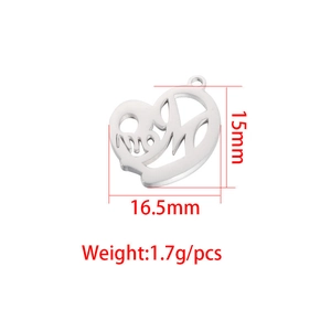 Polished stainless steel MOM heart pendant with hollow design for DIY jewelry making