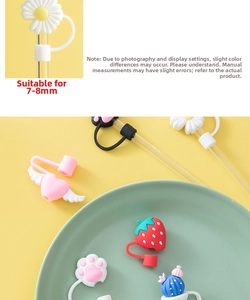 Detail view of colorful silicone straw covers compatible with 7-8mm diameter straws