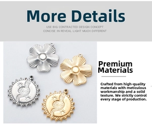 Detailed macro view of gold and silver stainless steel floral and embossed sun charms
