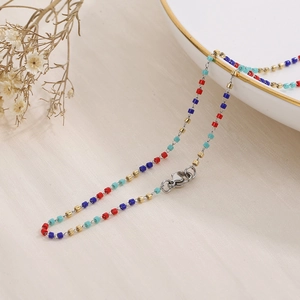 Colorful beaded stainless steel chain necklace with lobster clasp in a stylish setup