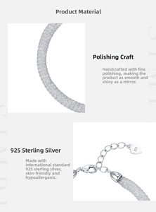 Macro detail of S925 sterling silver mesh bracelet featuring S-clasp and heart charm