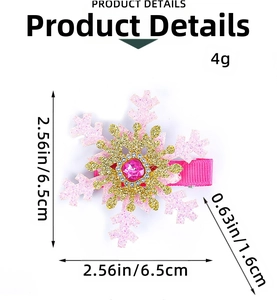 Detail view of pink glitter snowflake hair clip with a pink gemstone and crystal center