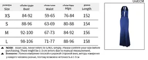 Size chart showing bust, waist, and hip measurements for the satin backless evening dress
