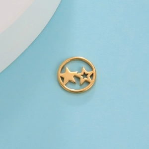 Golden stainless steel circular pendant with hollow and solid star design for jewelry making