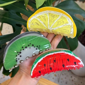 Acrylic Fruit Hair Claw Clips Large Summer Lemon Watermelon Kiwi Shape Shark Hair Clips For Women Girls Hair Accessories