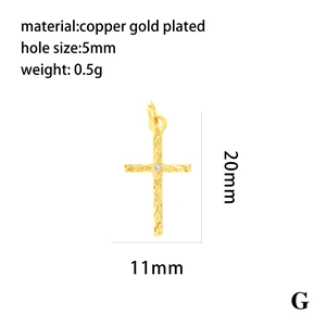 Detailed specs of the 20mm gold plated copper cross pendant with cubic zirconia inlay