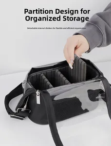 Detail view of the detachable interior dividers for organized storage in makeup bag
