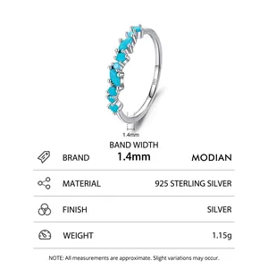S925 sterling silver wavy ring with inlaid turquoise blue stones and 1.4mm band width