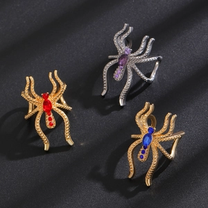 Bagues d'araignée punk gothique avec cristaux colorés en finition or et argent