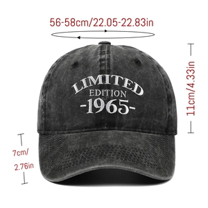 Detailed size parameters of a vintage 1965 embroidered distressed cotton baseball cap