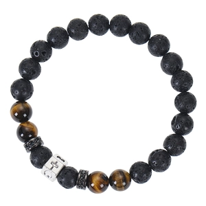 Natural Tiger Eye Lava Stone Cross Beaded Bracelet For Men Women With Blessing Confirmation Communion Cards Jewelry