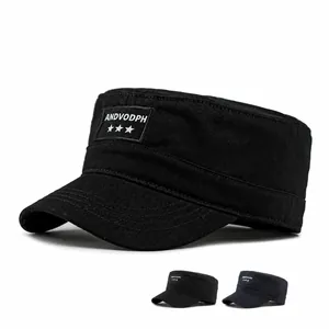 Unisex Cotton Cadet Cap Military Style Flat Top Hat Sunshade Outdoor Breathable Embroidered Patch Stars