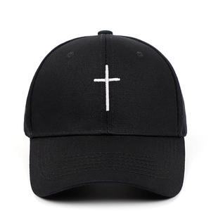 Classic black baseball cap with white cross embroidery for outdoor casual sports style