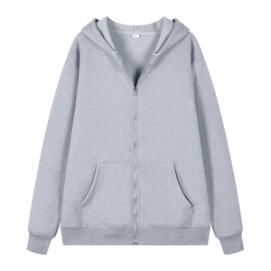 Oversized grijze hoodie met rits voor dames en heren met casual trekkoord en steekzakken