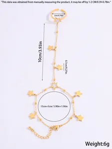 Size chart showing stainless steel ring bracelet dimensions and 15cm plus 5cm chain length