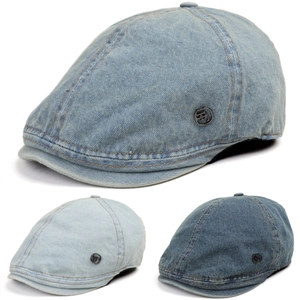 Retro Washed Denim Flat Cap Adjustable Distressed Cotton Beret Hat Metal Emblem Unisex Casual Sunshade Japanese Style