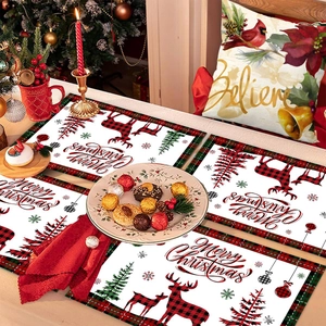 Red and black buffalo plaid reindeer Christmas placemats with Merry Christmas lettering